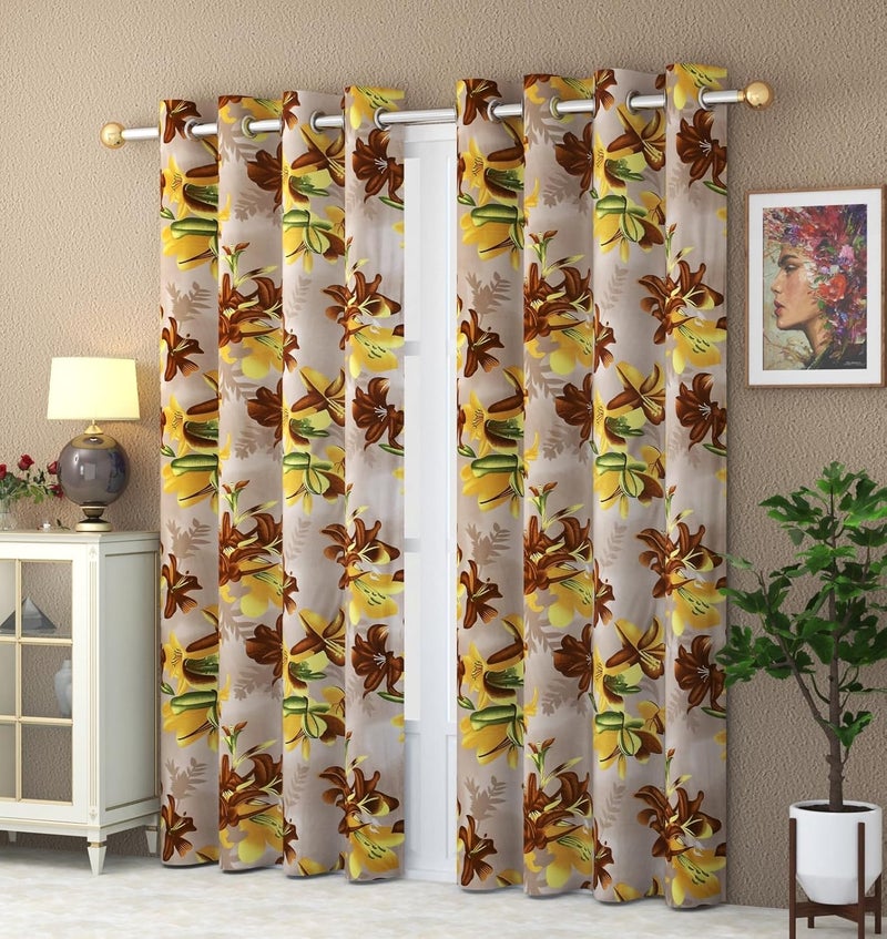 Yarnis Yarnis Polyester Floral Printed Eyelet Curtain for Living Room Bedroom Home Decor Brown 2 Piece 4 X 6 Feet - Image 1