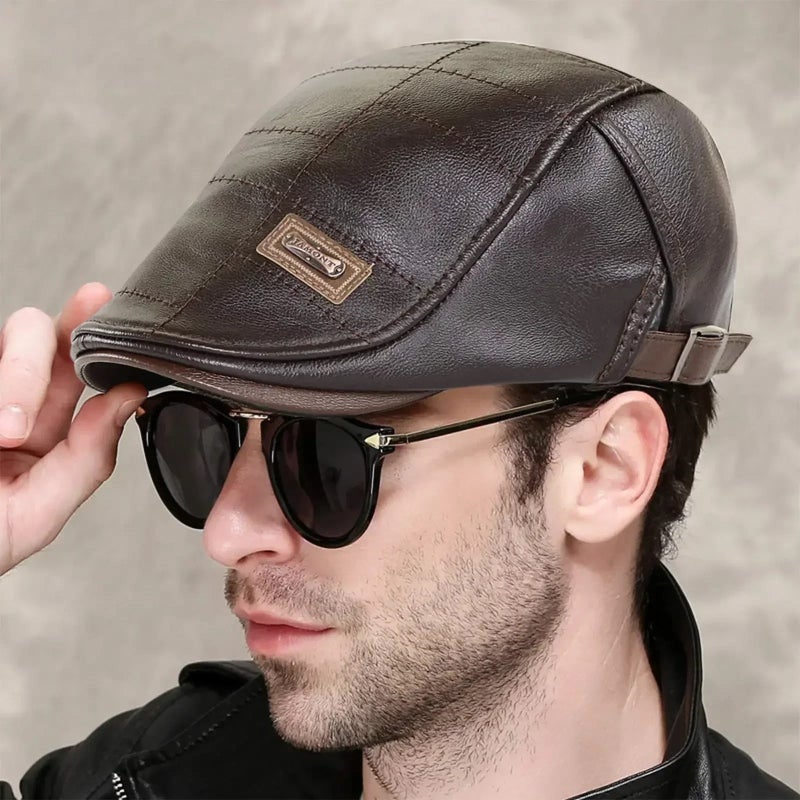 Men Retro Pu Leather Caps JAMONT Labeling British Painters Hats Spring Autumn Side Adjustable Flat Cap Fashion Hip Hop Berets - Image 4