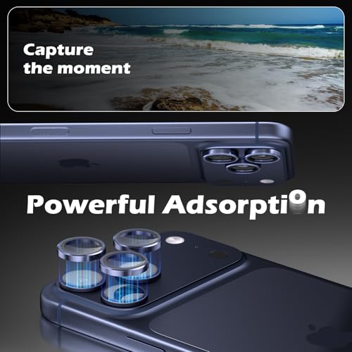CloudValley for iPhone 17 Pro/iPhone 17 Pro Max Camera Lens Protector, [1 Second Installaion] Ultra-HD Tempered Glass Cover, [Case-Friendly] Metal Lens Screen Protective Ring, Deep Blue - Image 4