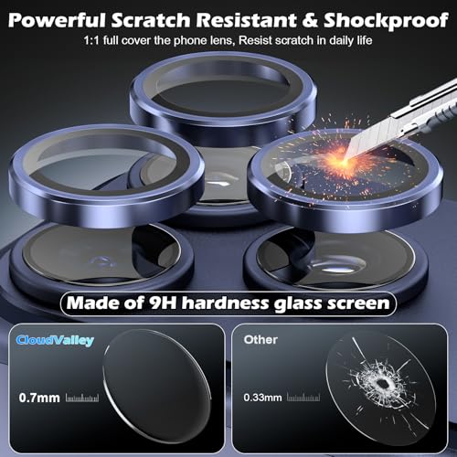 CloudValley for iPhone 17 Pro/iPhone 17 Pro Max Camera Lens Protector, [1 Second Installaion] Ultra-HD Tempered Glass Cover, [Case-Friendly] Metal Lens Screen Protective Ring, Deep Blue - Image 3