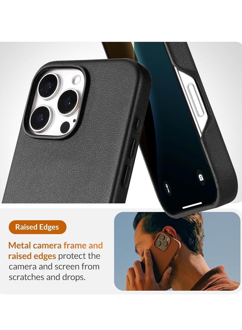ELTRAZONE Classic European Leather Phone Case for iPhone 16 Pro – Black, Smoothens & Softens Over Time, Compatible with MagSafe - Image 4