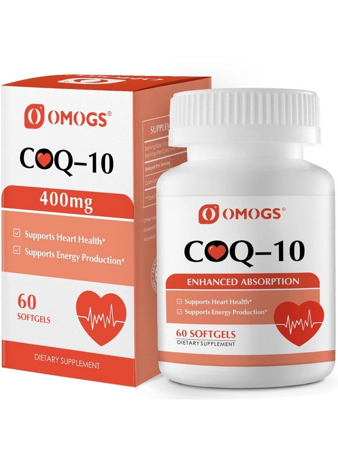 OMOGS CoQ10 400mg Softgels, Coenzyme Q10 High Absorption Supplements Support Heart Health, Cardiovascular Health, Immune System & Cellular Energy Production, Gluten Free, 60 Softgels - Image 1