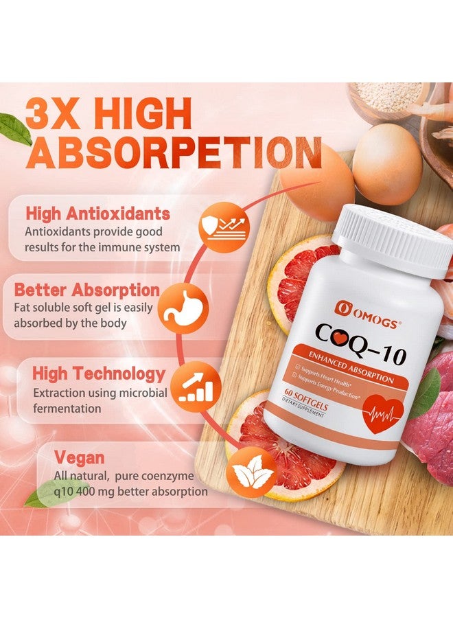 OMOGS CoQ10 400mg Softgels, Coenzyme Q10 High Absorption Supplements Support Heart Health, Cardiovascular Health, Immune System & Cellular Energy Production, Gluten Free, 60 Softgels - Image 3