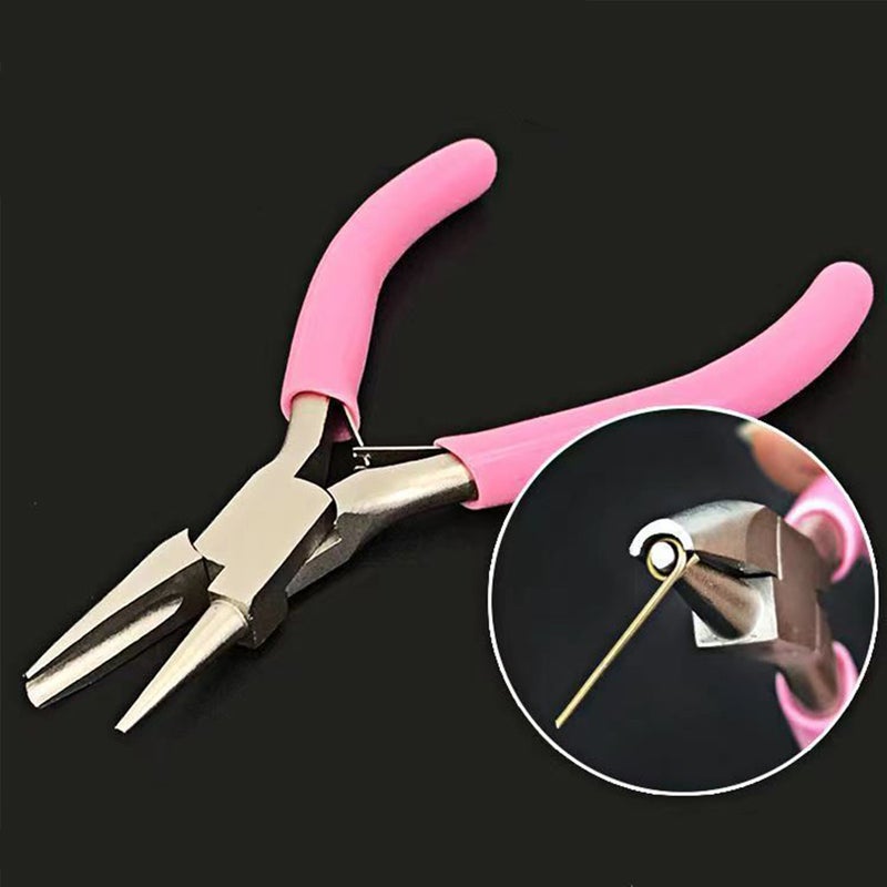 DIY Jewelry Tool Kit Handmade Accessory Set Including Tweezers Scissors And Bracelet Chain Necklace 8-Piece Set For Jewelry Maki Pink-pin rolling pliers 