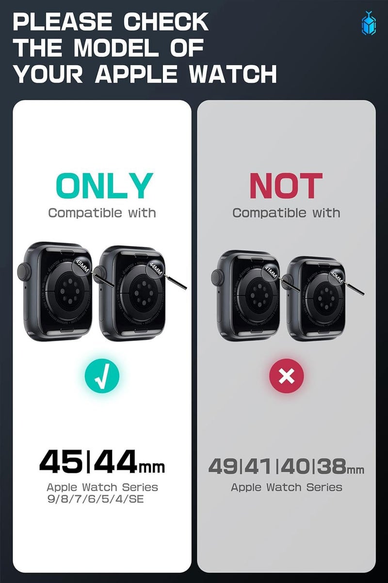 SUPCASE for Apple Watch 9/8/7/6/5/4/SE 45/44mm Case with Band (Unicorn Beetle Pro), [Anti-Scratch] [Bumper Protector] Rugged Men Cover with Adjustable Strap Band for iWatch SE 3/2/1, Black - Image 2