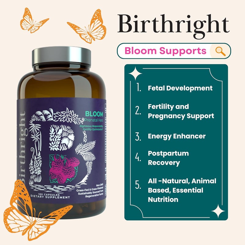 Birthright Complete Prenatal Supplement for Fetal Development Folate Choline  DHA from Grass Fed Liver Fish Eggs Colostrum Bone Marrow with All Natural Herbal Blend Bloom - Image 4