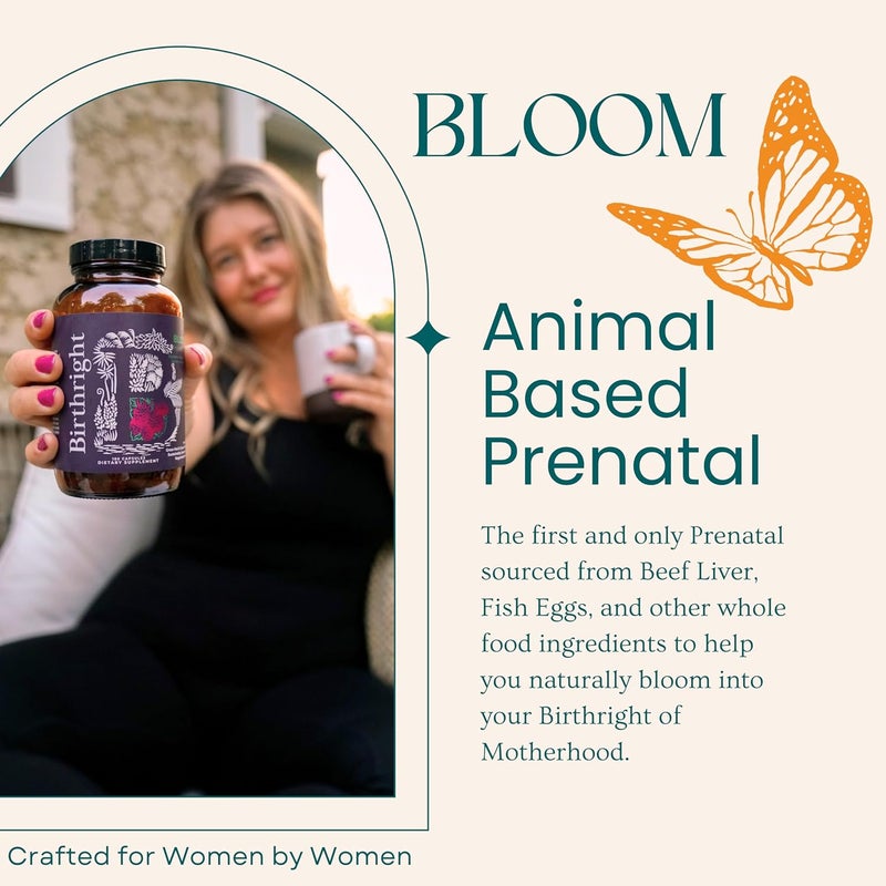 Birthright Complete Prenatal Supplement for Fetal Development Folate Choline  DHA from Grass Fed Liver Fish Eggs Colostrum Bone Marrow with All Natural Herbal Blend Bloom - Image 2