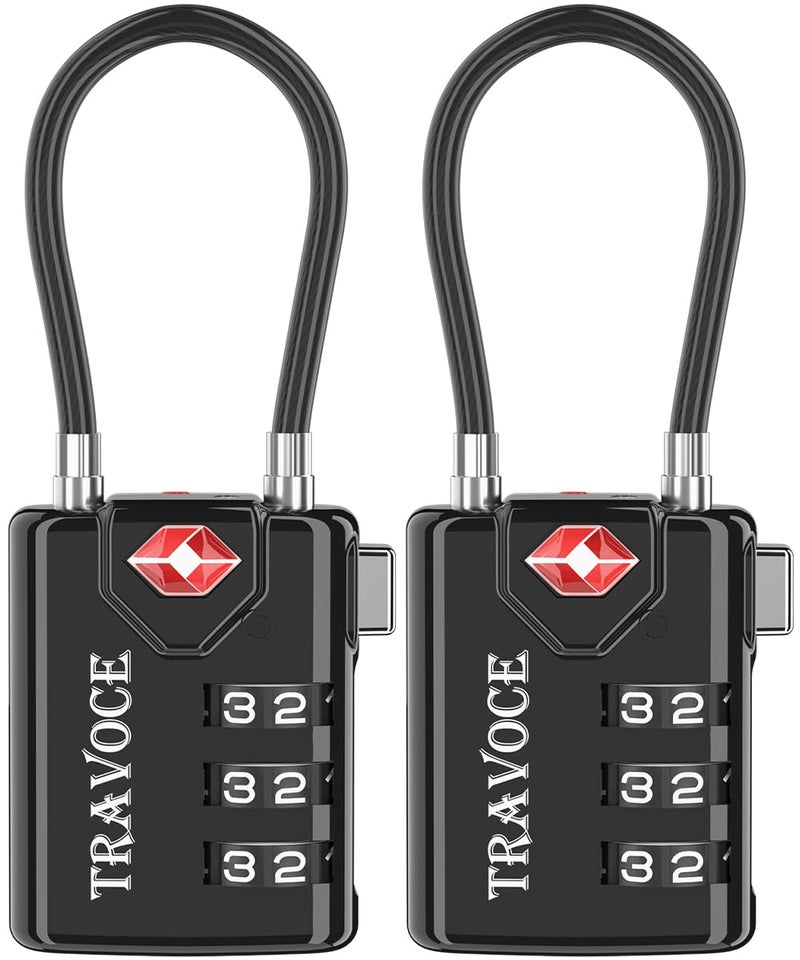 Travoce TSA Approved Luggage Locks, Travel Locks Which Also Work Great as Gym Locks, Toolbox Lock, Backpack and More,Black 2 Pack - Image 1