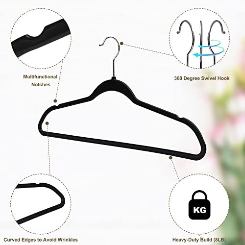 Quality Hangers 20 Pack Plastic Hangers for Clothes - Slim Non-Velvet Hangers with 360° Swivel Chrome Hook & Non Slip Notches - Ideal for Dresses Coats Shirts Jackets & More - Black - Image 5