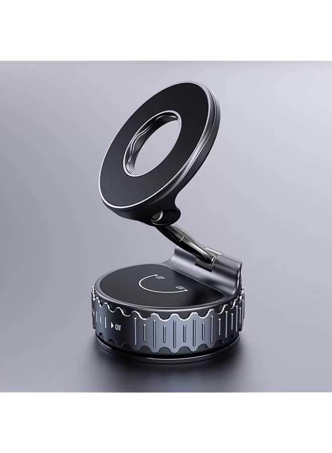 S-TOP Magnetic Phone Holder, Foldable Vacuum Suction Car Mount with Strong Grip, 360° Adjustable One-Hand Operation Stand Smartphones, Universal Dashboard Windshield Mount, Gym, Black - Image 1