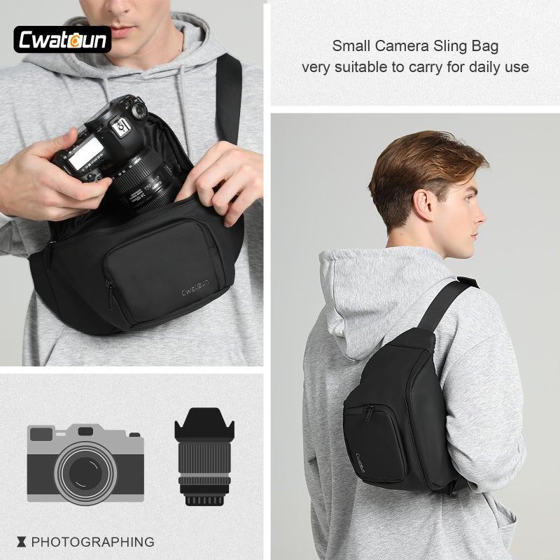 Cwatcun Waterproof Camera Waist Bag Compact Camera Case, Lightweight Portable Fanny Pack, Daily Carry Storage Case Crossbody Bag for Canon, Nikon, Sony, Fuji DSLR/SLR/Mirrorless Camera, Lens, Black - Image 5