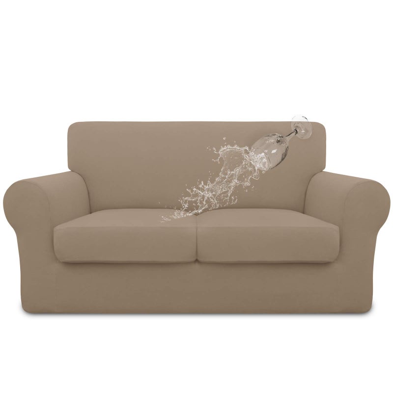Easy-Going EasyGoing 100 Dual Waterproof 3 Pieces Loveseat Cover Stretch Soft Couch Cover for Dogs Sofa Slipcover for 2 Separate Cushion Couch Leakproof Furniture Protector for Kids Pets Camel 