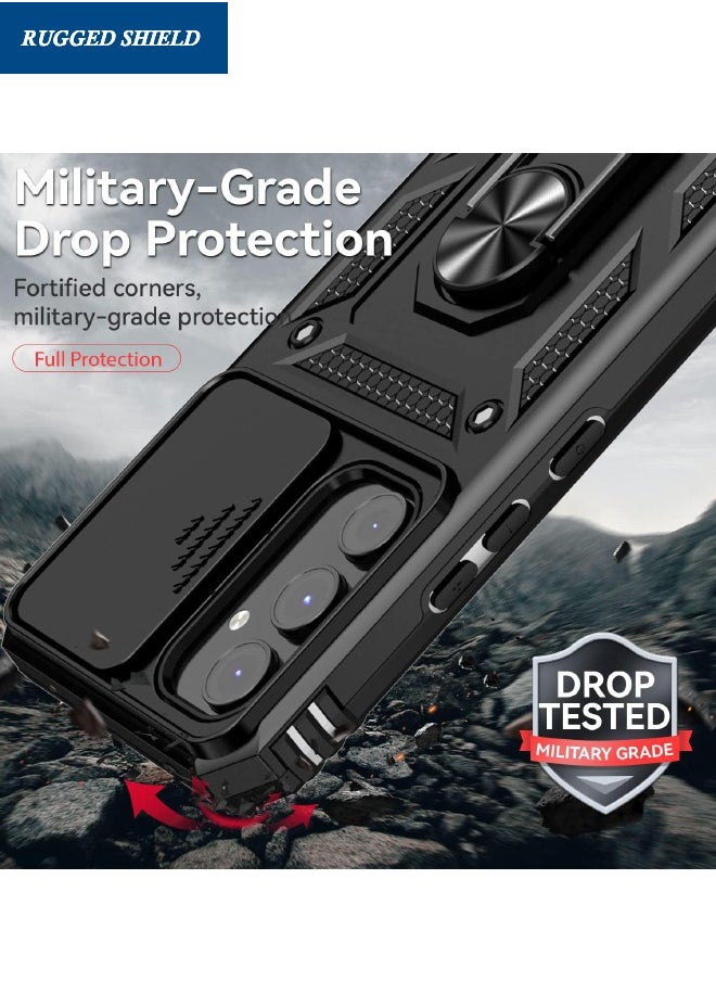 RUGGED SHIELD - Samsung Galaxy A'55 Case, Slide Camera Cover, Built in 360° Rotate Ring Kickstand, Drop Proof Shockproof Protection, Heavy Duty Shockproof Protective Case for Galaxy A'55 5G 6.5 inch, Black - Image 1