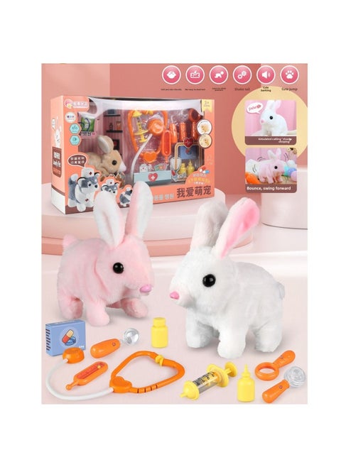 Children's Electric Cute Pet Can Walk, Can Call, Can Shake Tail Dog Rabbit Chicken Play House Simulation Doctor Toy-Color:688-411 Rabbit-Specifications:Order A Multiple Of 18 Sets Before Shipment
