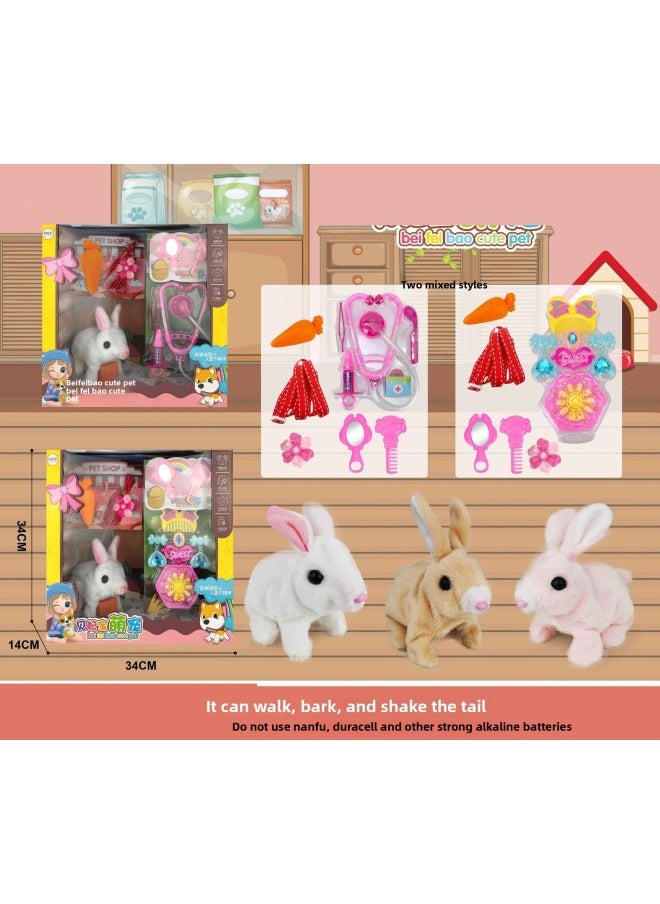 null - Children's Electric Cute Pet Can Walk, Can Call, Can Shake Tail Dog Rabbit Chicken Play House Simulation Doctor Toy-Color:688-411 Rabbit-Specifications:Order A Multiple Of 18 Sets Before Shipment - Image 1