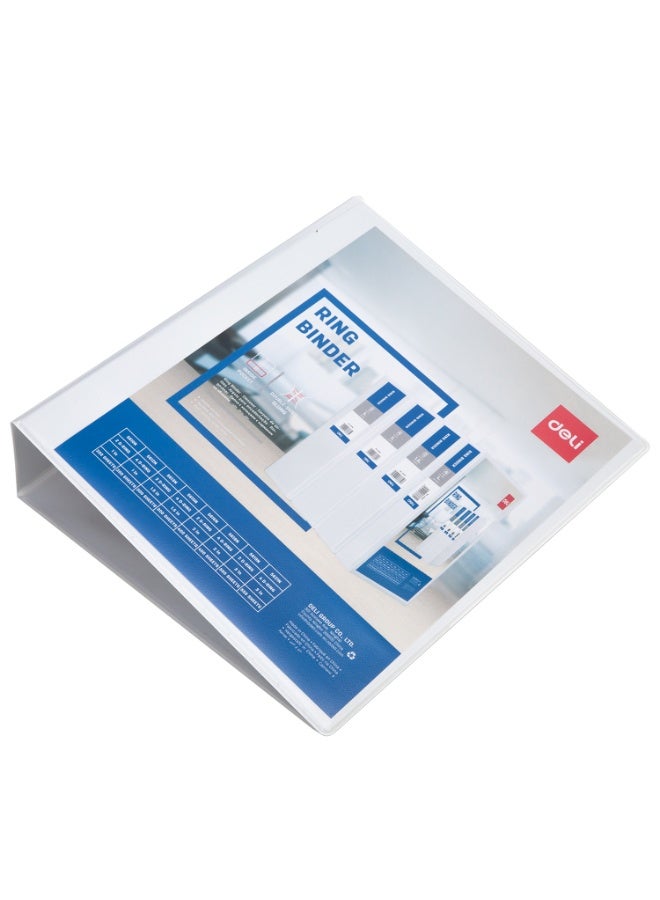 Deli E5616N A4 Ring Binder 2" 鈥?2D Ring File, Durable PP Material, Customizable Front & Spine Sleeve, Inside Pocket, White - Image 4