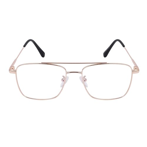 Dervin Blue Light Blocking Blue Cut Zero Power anti-glare Retro Square Eyeglasses, Frame for Eye Protection from UV by Computer/Tablet/Laptop/Mobile (Golden) - Image 2