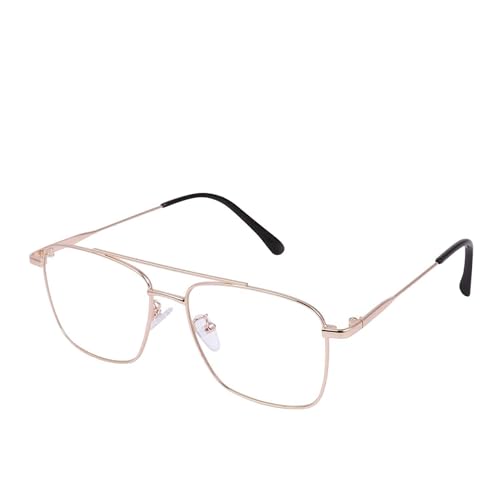 Dervin Blue Light Blocking Blue Cut Zero Power anti-glare Retro Square Eyeglasses, Frame for Eye Protection from UV by Computer/Tablet/Laptop/Mobile (Golden) - Image 1
