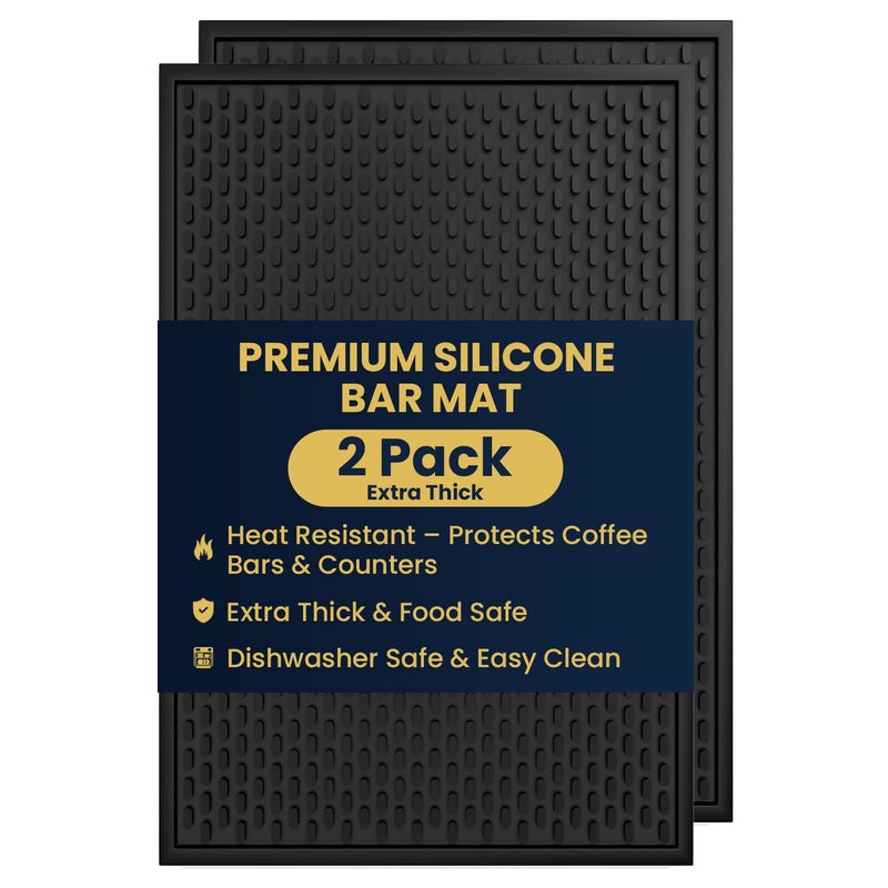 AXIESO 2 Pack Silicone Bar Mat - 1/2 Inch Thick Heat-Resistant and Food Safe Drip Mat - Spill Mats for Counter Top - Kitchen Service Mat, Coffee Bar, Restaurant - Drying Mat - 18 x 12 Inches - Image 1