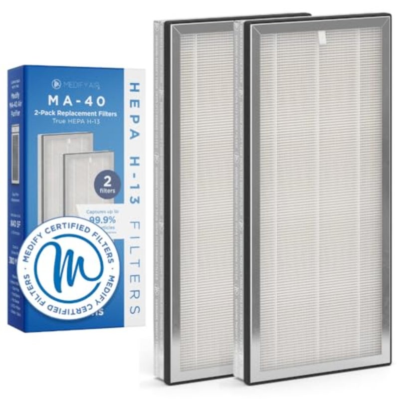 Medify MA-40 Genuine Replacement Filter for Allergens, Smoke, Wildfires, Dust, Odors, Pollen, Pet Dander 3 in 1 with Pre-filter, True HEPA H13, and Activated Carbon for 99.9% Removal 2-Pack - Image 1