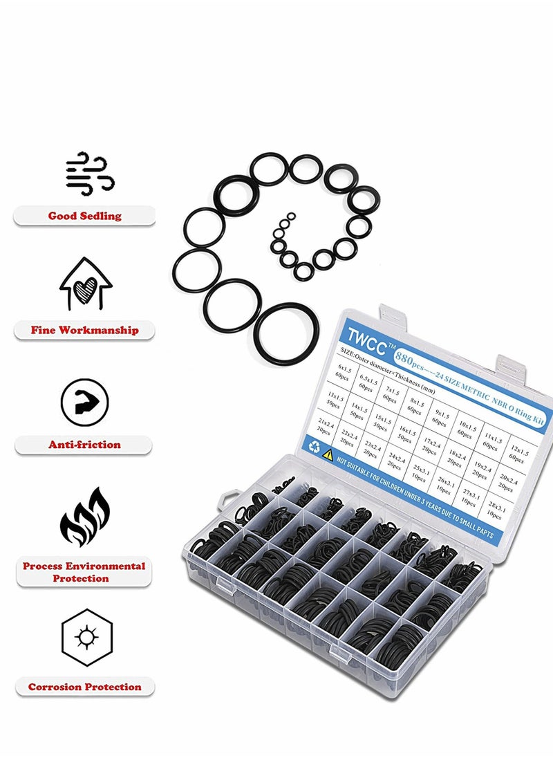 Generic - Rubber O Ring Set, 24 Size 800 PCS Black Small Rings Assortment Kits, Assorted Metric Sealing Washer for Automotive Faucet Pressure Plumbing Repair, Air or Gas Connections and Heat - Image 1