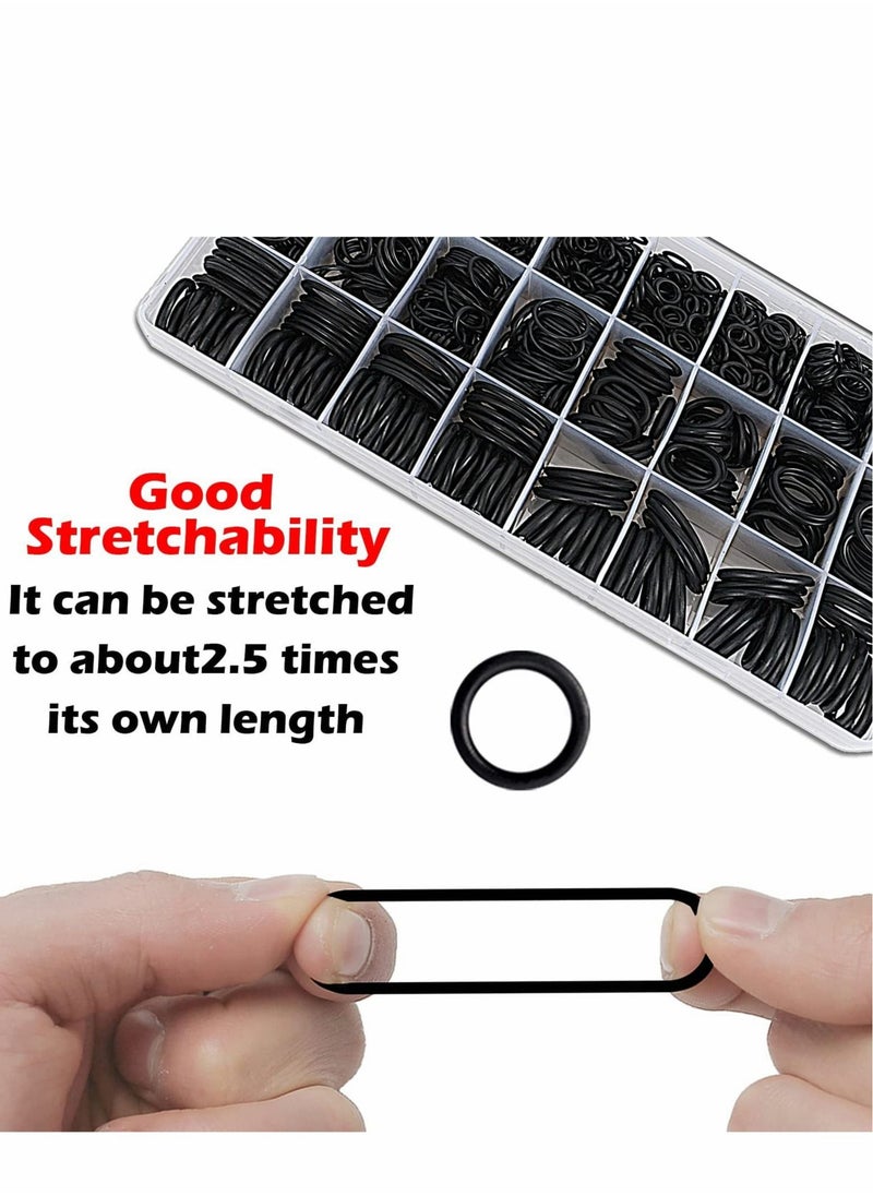 Generic - Rubber O Ring Set, 24 Size 800 PCS Black Small Rings Assortment Kits, Assorted Metric Sealing Washer for Automotive Faucet Pressure Plumbing Repair, Air or Gas Connections and Heat - Image 1