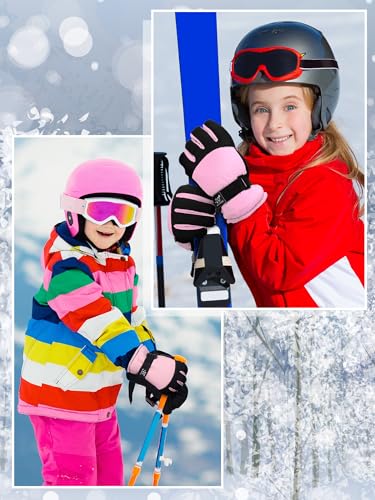 Geyoga Kids Waterproof Winter Snow Ski Gloves for Boy Girl Outdoor Warm Thickening Snowboard Gloves(6-10 Years,Pink) - Image 2
