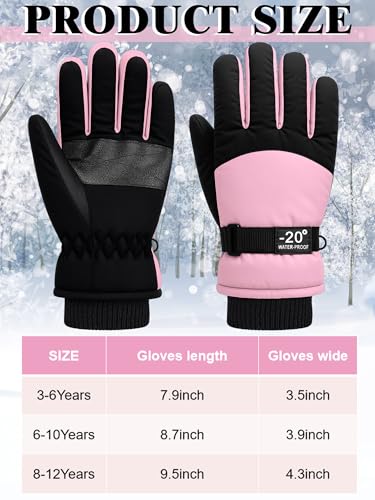 Geyoga Kids Waterproof Winter Snow Ski Gloves for Boy Girl Outdoor Warm Thickening Snowboard Gloves(6-10 Years,Pink) - Image 3