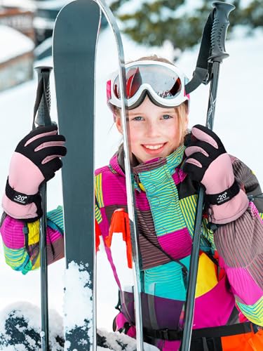 Geyoga Kids Waterproof Winter Snow Ski Gloves for Boy Girl Outdoor Warm Thickening Snowboard Gloves(6-10 Years,Pink) - Image 4