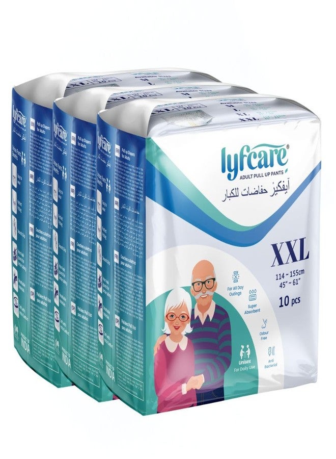 Lyfcare Adult Diapers XXL Size - 30 Units (Pack of 3) | Unisex Diapers Pants Style | Waist (114-155 cm) | Wetness Indicator, Super Absorb, 360° Protection & 0% Leakage | For Men & Women - Image 1