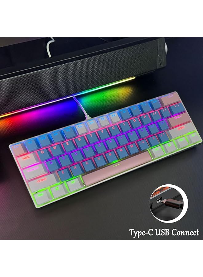 61 Keys Rgb Gaming Keyboard 60% Mini Wired Waterproof With Anti Ghosting Keyboard And Three Color Keycaps With Red Switch For Gamers(Blue White And Light Pink) - Image 5
