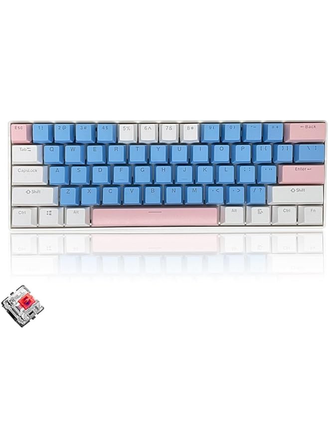 61 Keys Rgb Gaming Keyboard 60% Mini Wired Waterproof With Anti Ghosting Keyboard And Three Color Keycaps With Red Switch For Gamers(Blue White And Light Pink) - Image 1