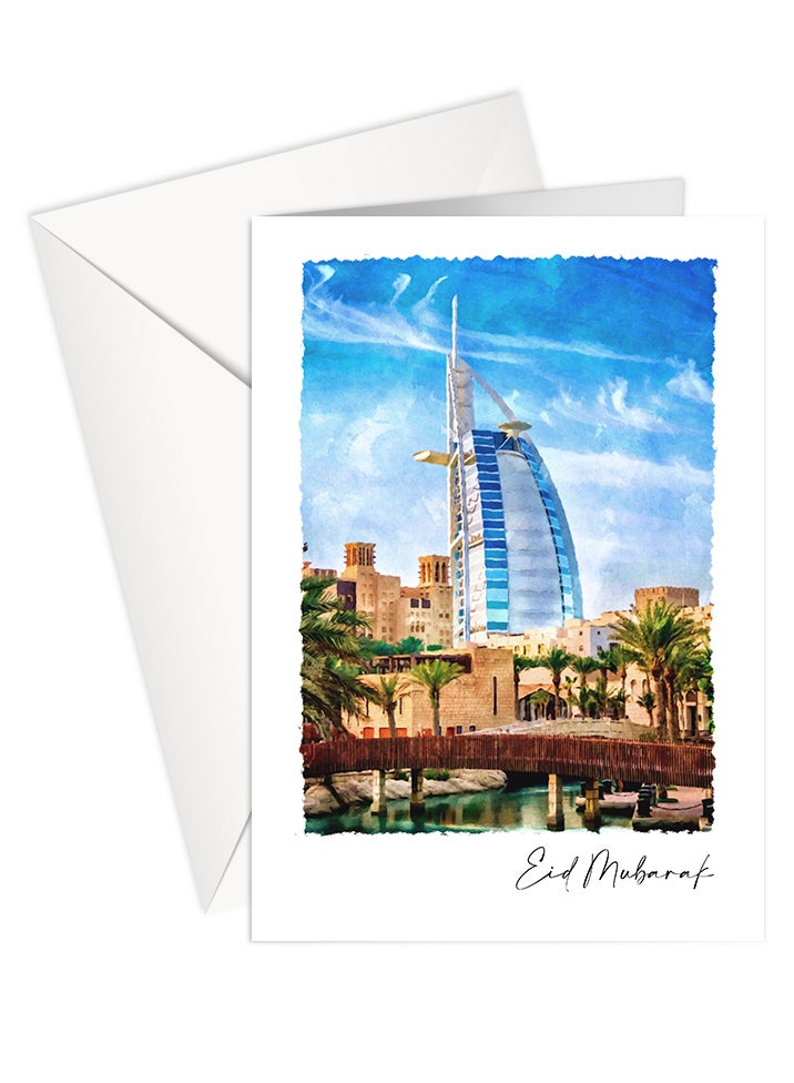 Eid Mubarak - Burj Al Arab Watercolour Greeting Card