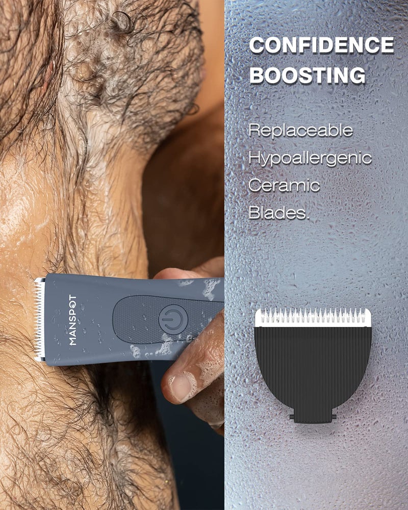 MANSPOT Electric Groin Hair Trimmer Men's Shaving & Grooming Sets Kit with 4 Guards and Replaceable Ceramic Blade Heads, Waterproof Wet/Dry Trimmer for Men, 90 Minutes Shaving, Grooming Sets - Image 4