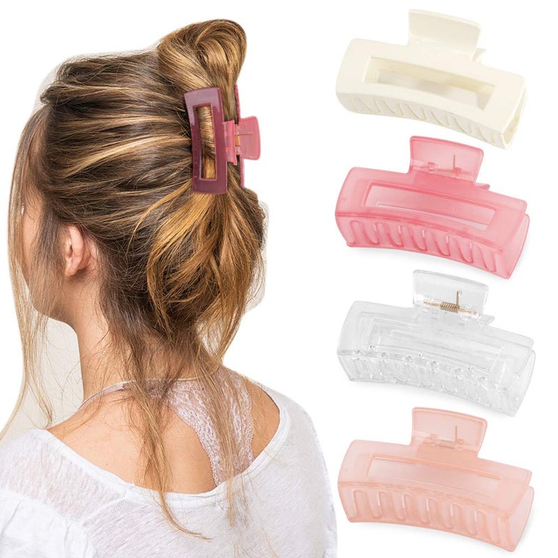 Canitor Hair Clips Set of 4 Pink Rectangular Acrylic Banana Nonslip Medium Claw Jaw Clips for Thin Hair Y2K Hair Accessories