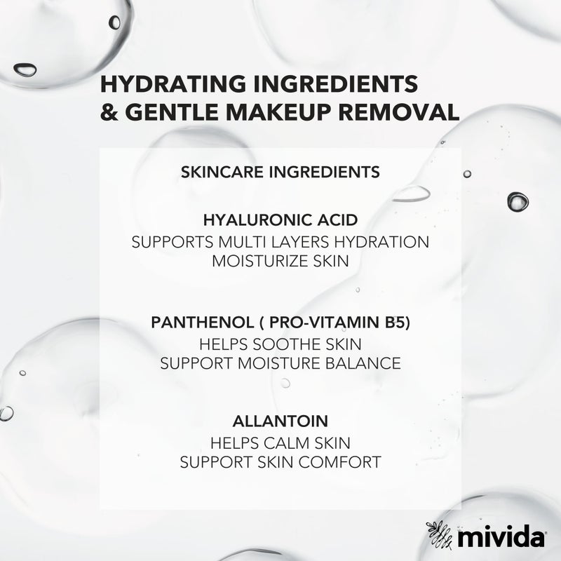 mivida Hypoallergenic Makeup Remover Wipes With Hyaluronic Acid, Alcohol Free & Fragrance Free Makeup Wipes For Sensitive Skin, Plant Based Make Up Remover, Travel Friendly 2 Ã— 25 Count - Image 4