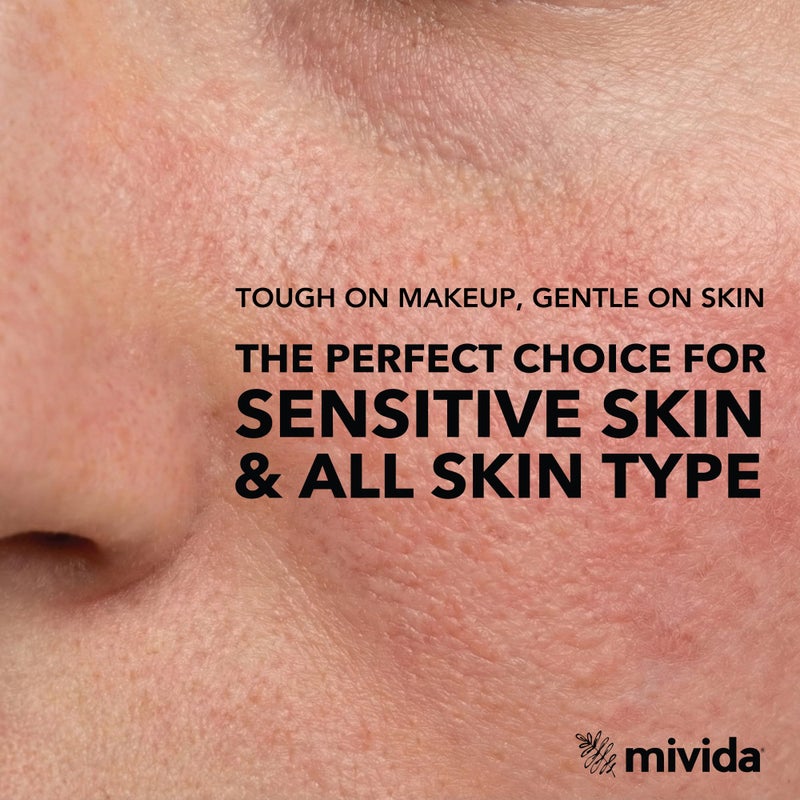 mivida Hypoallergenic Makeup Remover Wipes With Hyaluronic Acid, Alcohol Free & Fragrance Free Makeup Wipes For Sensitive Skin, Plant Based Make Up Remover, Travel Friendly 2 Ã— 25 Count - Image 3