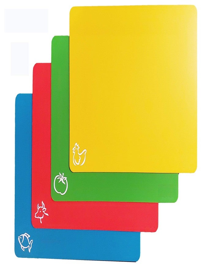 1 Click Extra Thick Flexible Plastic Cutting Board Mats with Food Icons &"EZ-Grip" Waffle Back, (set of 4), For Kitchen & Bar - Image 1