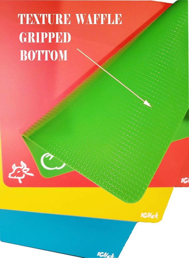 1 Click Extra Thick Flexible Plastic Cutting Board Mats with Food Icons &"EZ-Grip" Waffle Back, (set of 4), For Kitchen & Bar - Image 2
