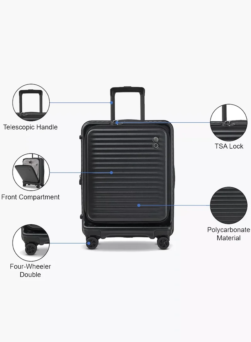 Echolac Celestra FA+ Echolac Celestra 55cm Black Cabin Trolley With 8 Wheels, PC Hard Shell, Expandable, TSA Lock, Front Access, Shock Absorb Wheels, Lightweight, 5-Year Warranty  | Best Price UAE