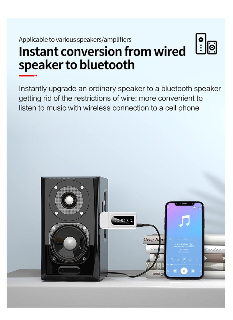 USB Bluetooth Transmitter Receiver with LCD Screen, 3 in 1 Bluetooth 5.0 Transmitter and Receiver Support TF Card & FM Transmit, 3.5mm Bluetooth Adapter for PC, TV, Headphones and Car - Image 4