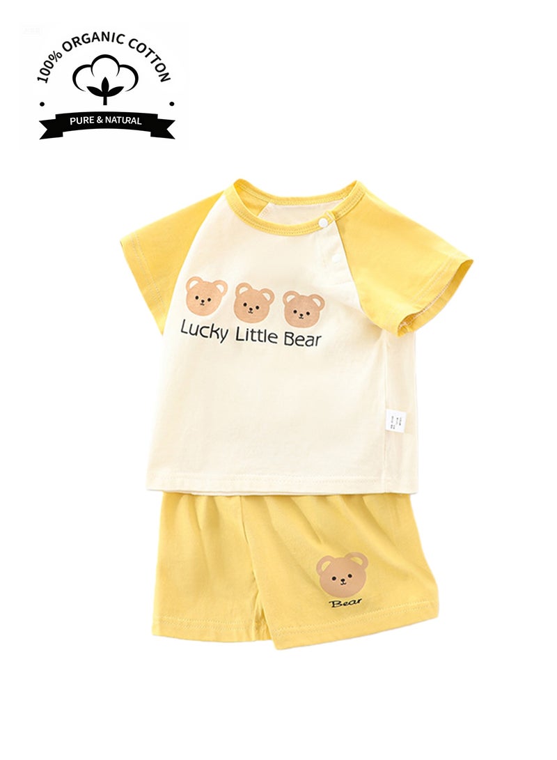 Splendors 2 Piece Kids Pajama Set Cute Bear 100% Cotton Short Sleeve Crewneck Top and Short Pants Children Outfits Casual Playwear Toddler Sleepwear Sets Age 2-3 Years - Image 1