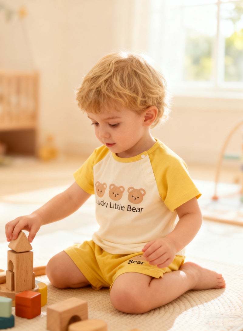 Splendors 2 Piece Kids Pajama Set Cute Bear 100% Cotton Short Sleeve Crewneck Top and Short Pants Children Outfits Casual Playwear Toddler Sleepwear Sets Age 2-3 Years - Image 2