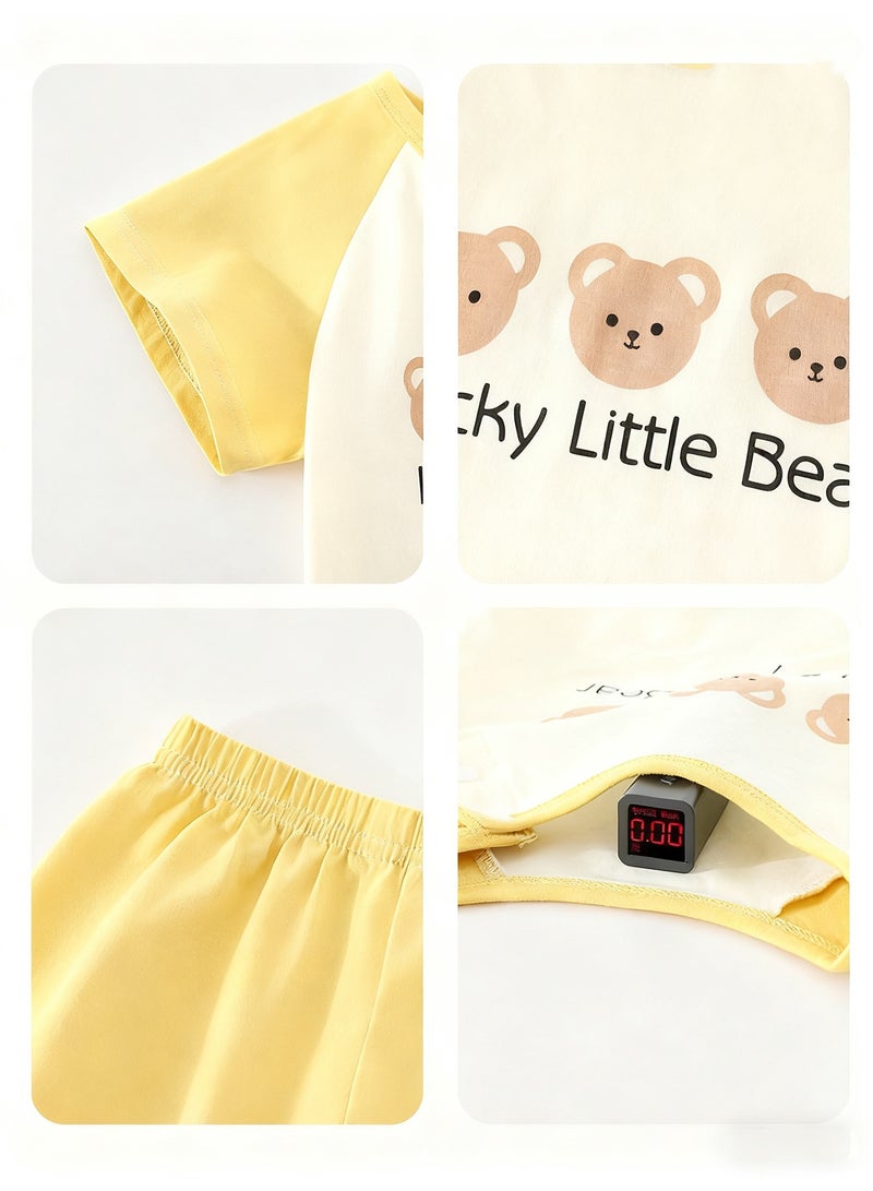 Splendors 2 Piece Kids Pajama Set Cute Bear 100% Cotton Short Sleeve Crewneck Top and Short Pants Children Outfits Casual Playwear Toddler Sleepwear Sets Age 2-3 Years - Image 4