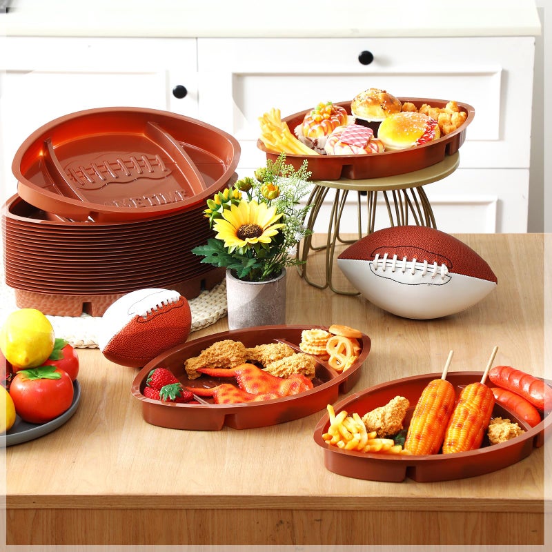 Wiwiqing 12 Pcs Football Serving Trays, Large 13.4 x 8.5 Inch Plastic Football Snack Thick Trays, Includes 2 Dip Sections, Tailgate Party Serveware Decorations - Image 5