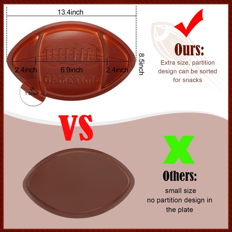 Wiwiqing 12 Pcs Football Serving Trays, Large 13.4 x 8.5 Inch Plastic Football Snack Thick Trays, Includes 2 Dip Sections, Tailgate Party Serveware Decorations - Image 3