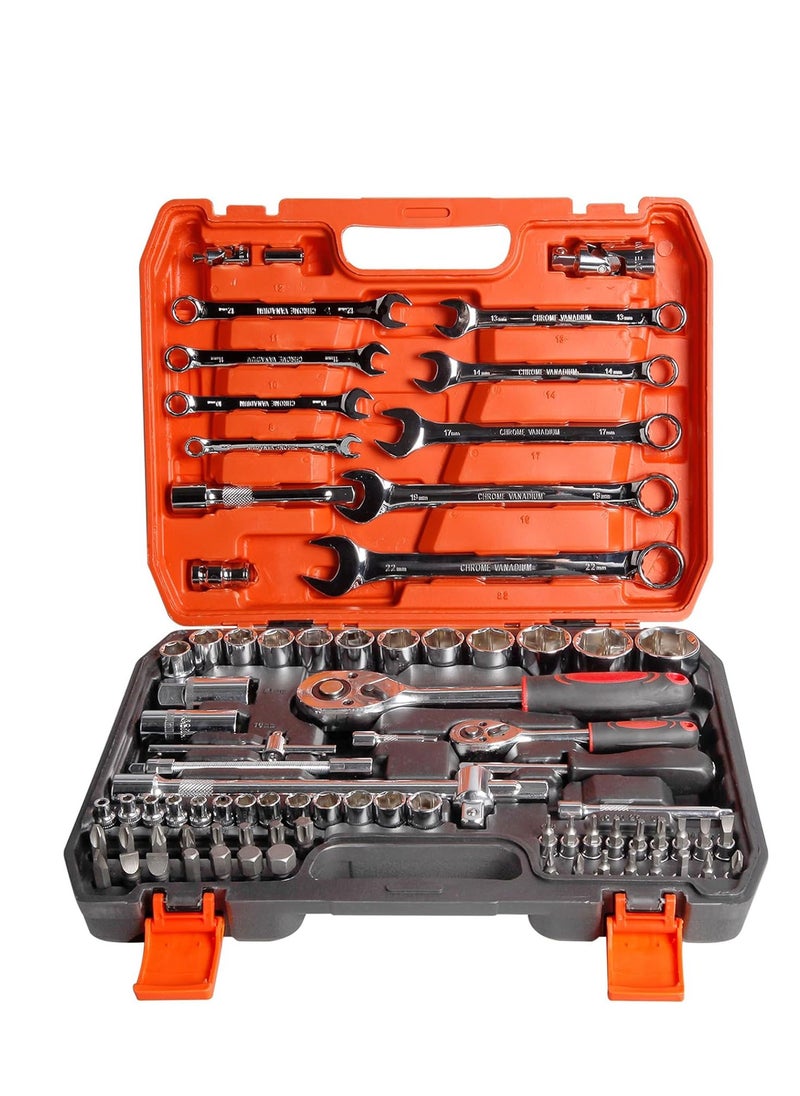 HomarKet - 82 PCS Mechanic Socket Tool Kit Set, Professional Car Repair Tool Wrench Set Batch Head Ratchet Pawl Socket Spanner Screwdriver - Image 1