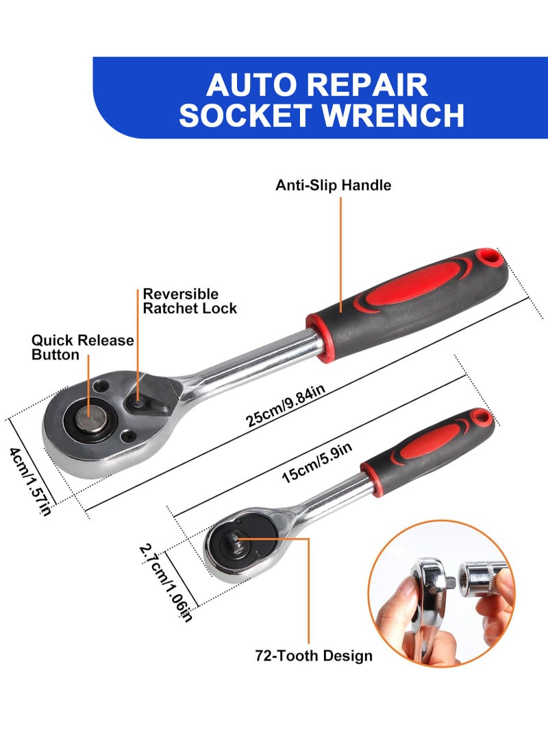 HomarKet - 82 PCS Mechanic Socket Tool Kit Set, Professional Car Repair Tool Wrench Set Batch Head Ratchet Pawl Socket Spanner Screwdriver - Image 1