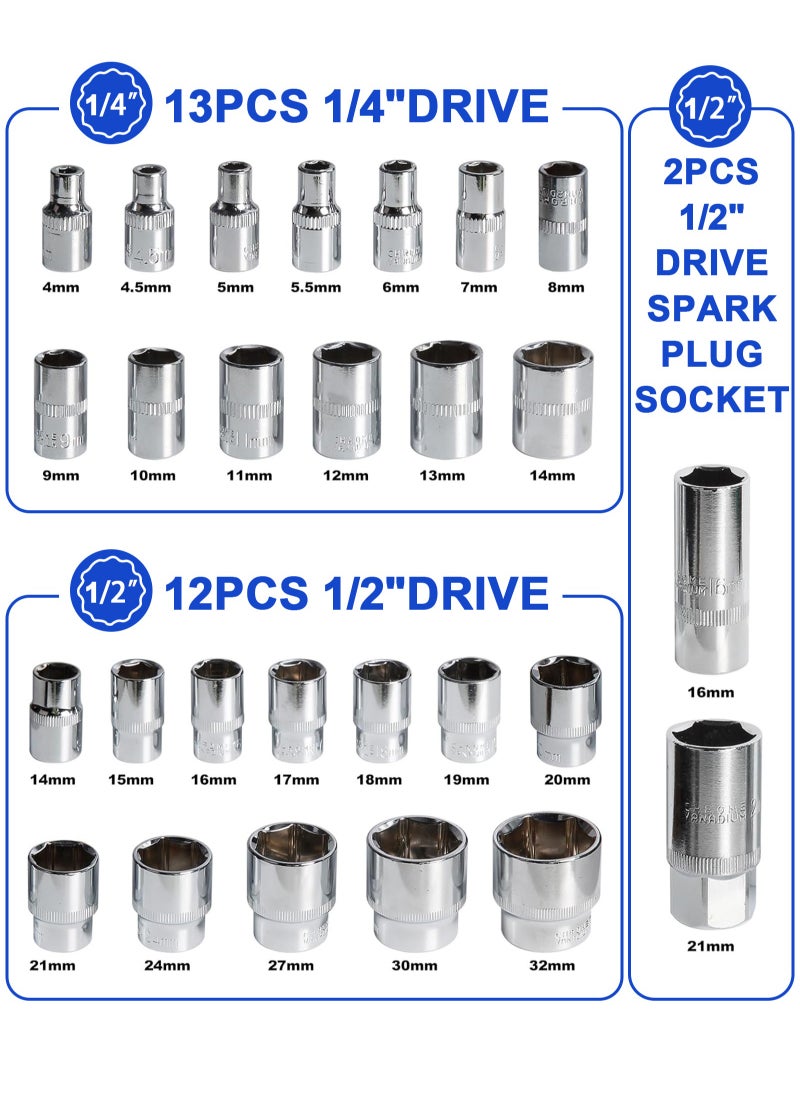 HomarKet - 82 PCS Mechanic Socket Tool Kit Set, Professional Car Repair Tool Wrench Set Batch Head Ratchet Pawl Socket Spanner Screwdriver - Image 1