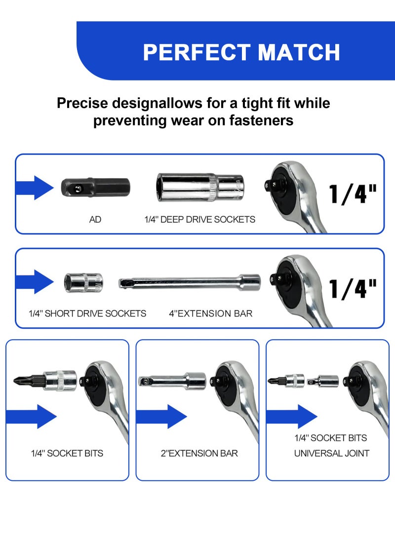 HomarKet - 82 PCS Mechanic Socket Tool Kit Set, Professional Car Repair Tool Wrench Set Batch Head Ratchet Pawl Socket Spanner Screwdriver - Image 1
